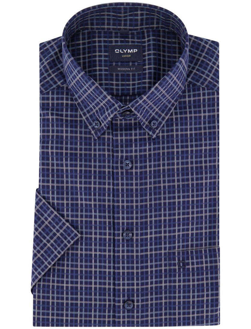 katoenen Olymp overhemd donkerblauw geruit normale fit