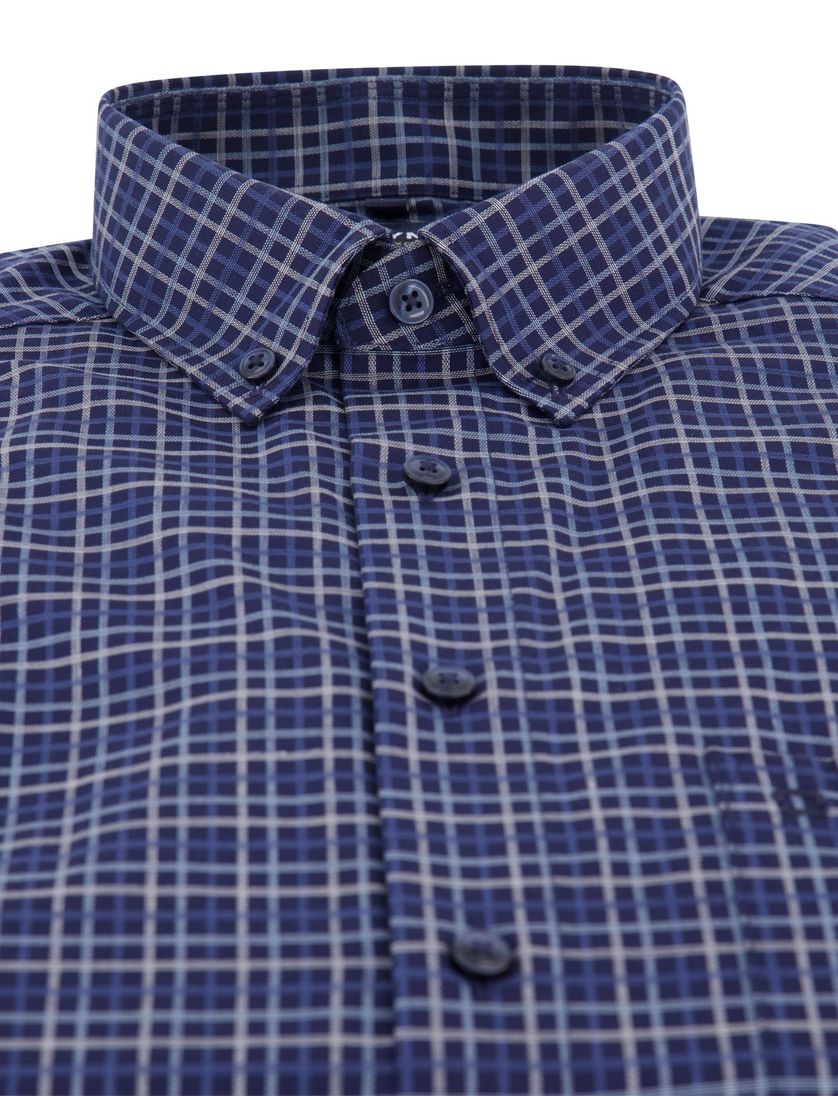 katoenen Olymp overhemd donkerblauw geruit normale fit