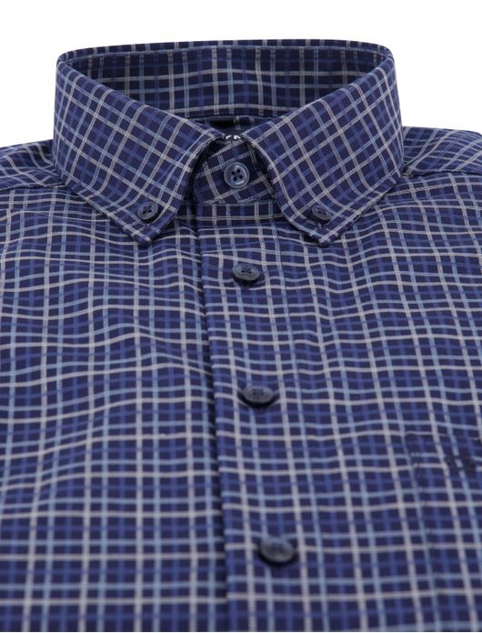 Olymp overhemd donkerblauw geruit
