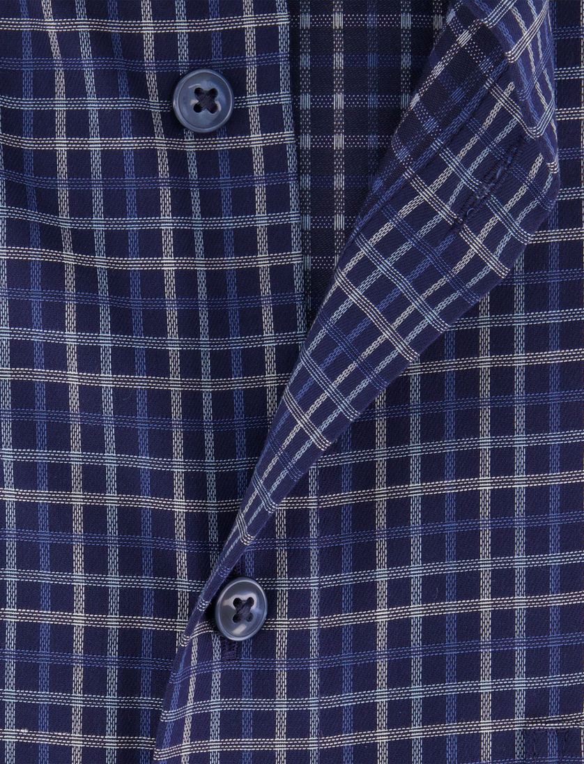 katoenen Olymp overhemd donkerblauw geruit normale fit