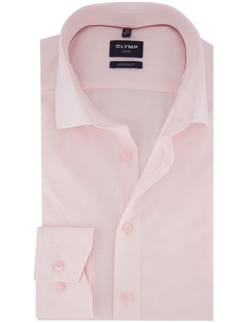katoenen Olymp overhemd roze effen normale fit strijkvrij
