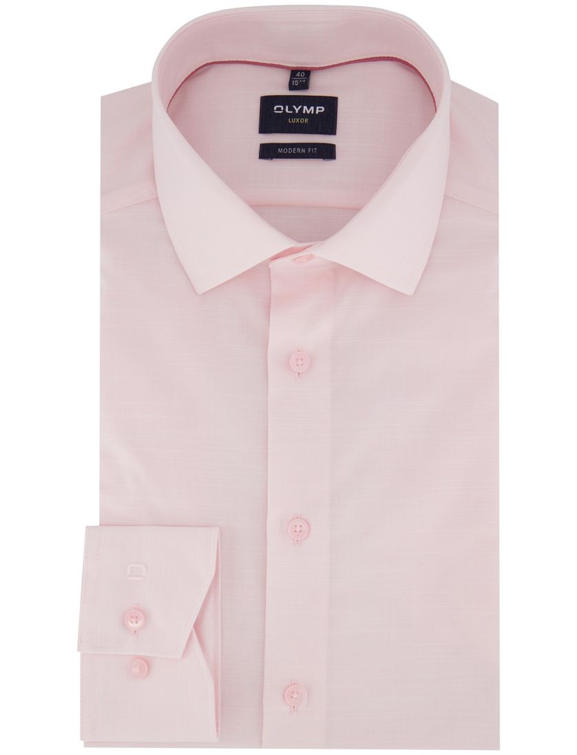 katoenen Olymp overhemd roze effen normale fit strijkvrij