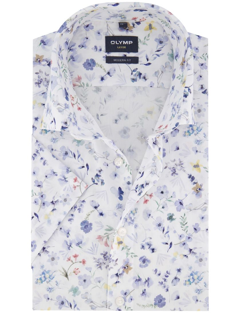 katoenen Olymp overhemd wit geprint strijkvrij normale fit