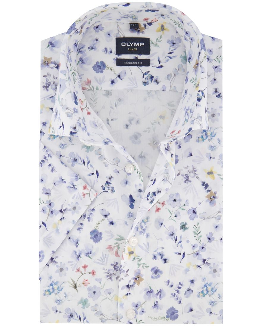 Olymp overhemd wit geprint strijkvrij normale fit katoen