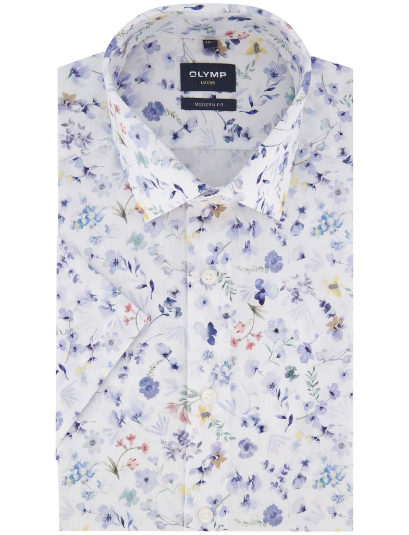 katoenen Olymp overhemd wit geprint strijkvrij normale fit