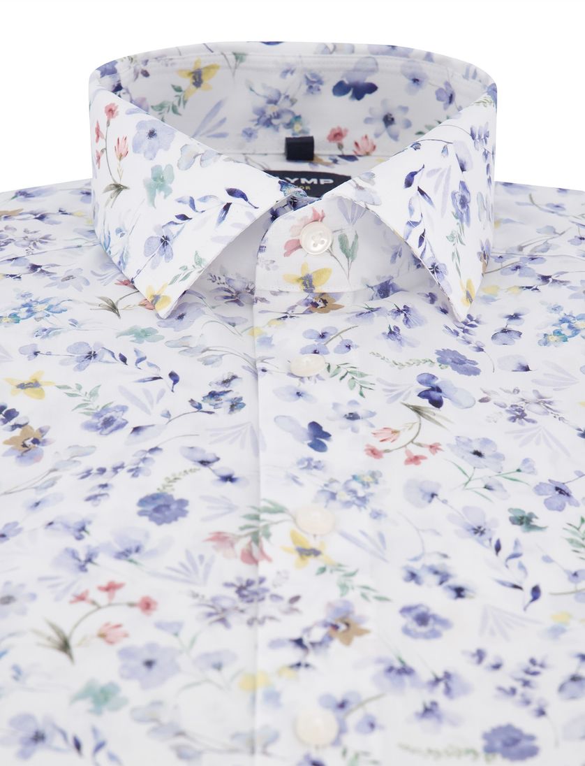 katoenen Olymp overhemd wit geprint strijkvrij normale fit