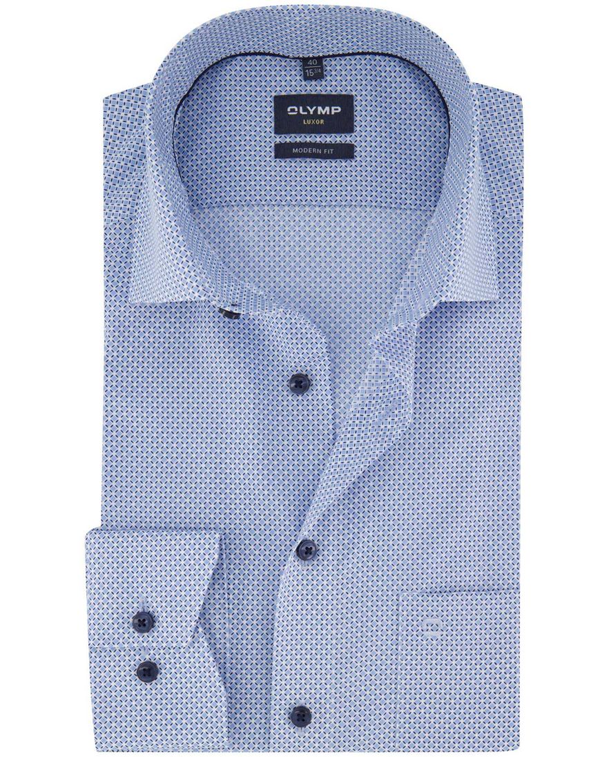 Olymp overhemd blauw modern fit strijkvrij borstzak