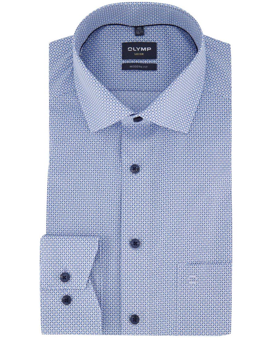Olymp overhemd blauw modern fit strijkvrij borstzak