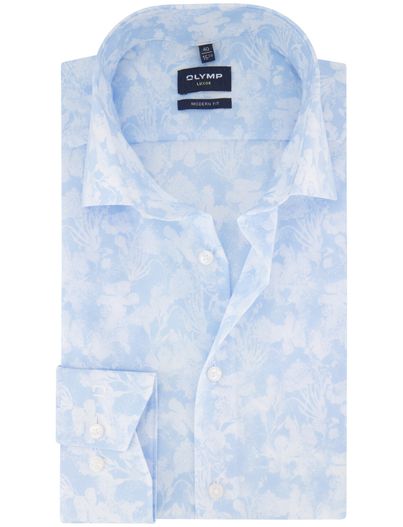 Olymp Olmyp overhemd lichtblauw geprint katoen strijkvrij