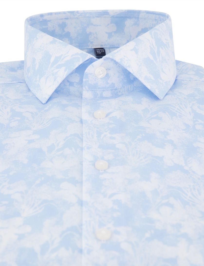 Olmyp overhemd lichtblauw geprint katoen normale fit