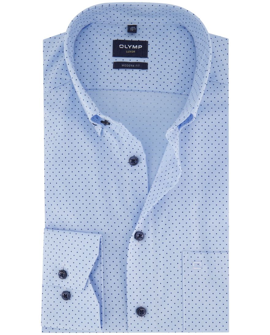 Olymp overhemd blauw geprint normale fit katoen strijkvrij