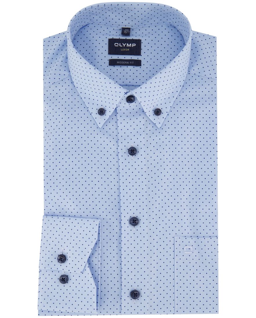 Olymp overhemd blauw geprint normale fit katoen strijkvrij