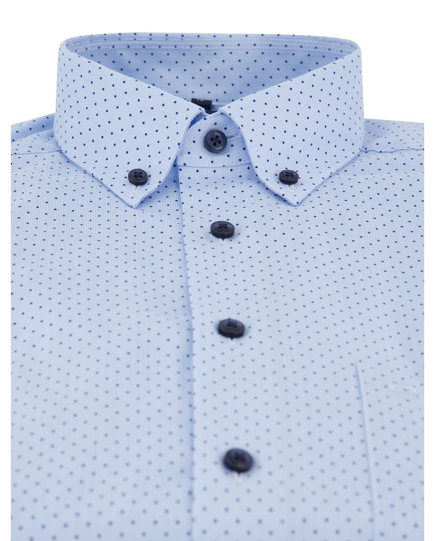 Olymp overhemd blauw geprint normale fit katoen strijkvrij