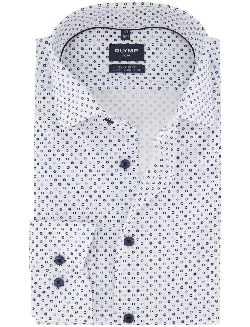 Olymp overhemd wit geprint katoenen normale fit