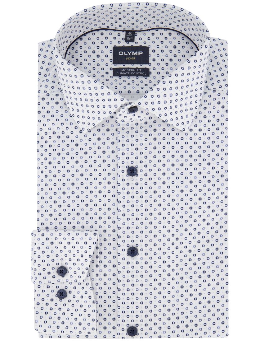 Olymp overhemd wit geprint katoenen normale fit
