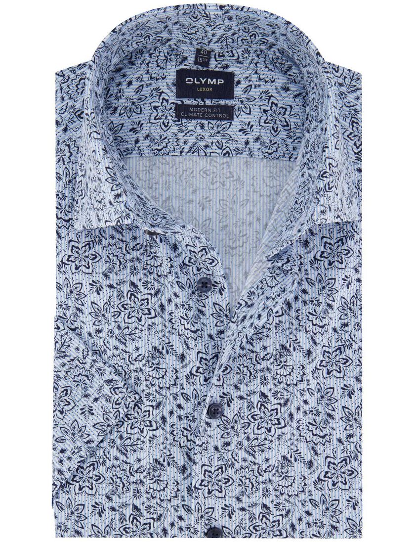 olymp overhemd lichtblauw modern fit geprint