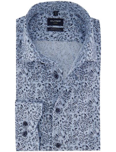 Olymp Olymp overhemd blauw modern fit geprint lange mouw