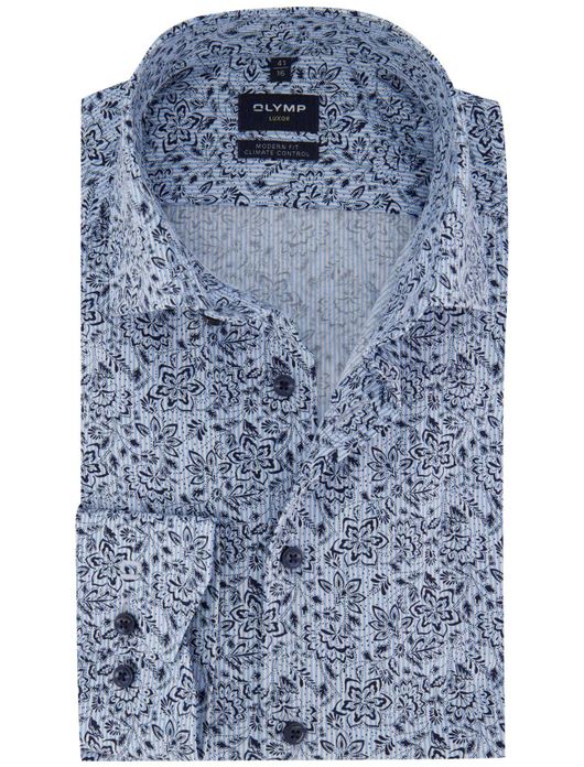 Olymp overhemd blauw modern fit geprint