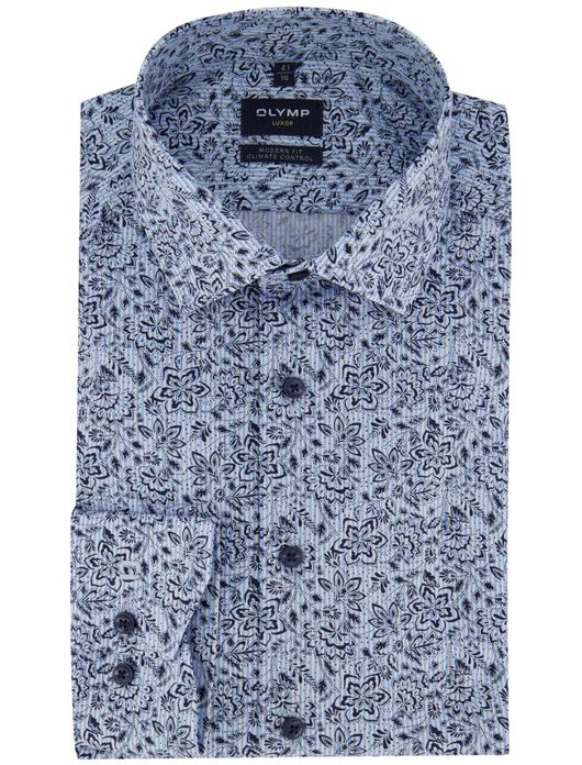 Olymp overhemd blauw modern fit geprint