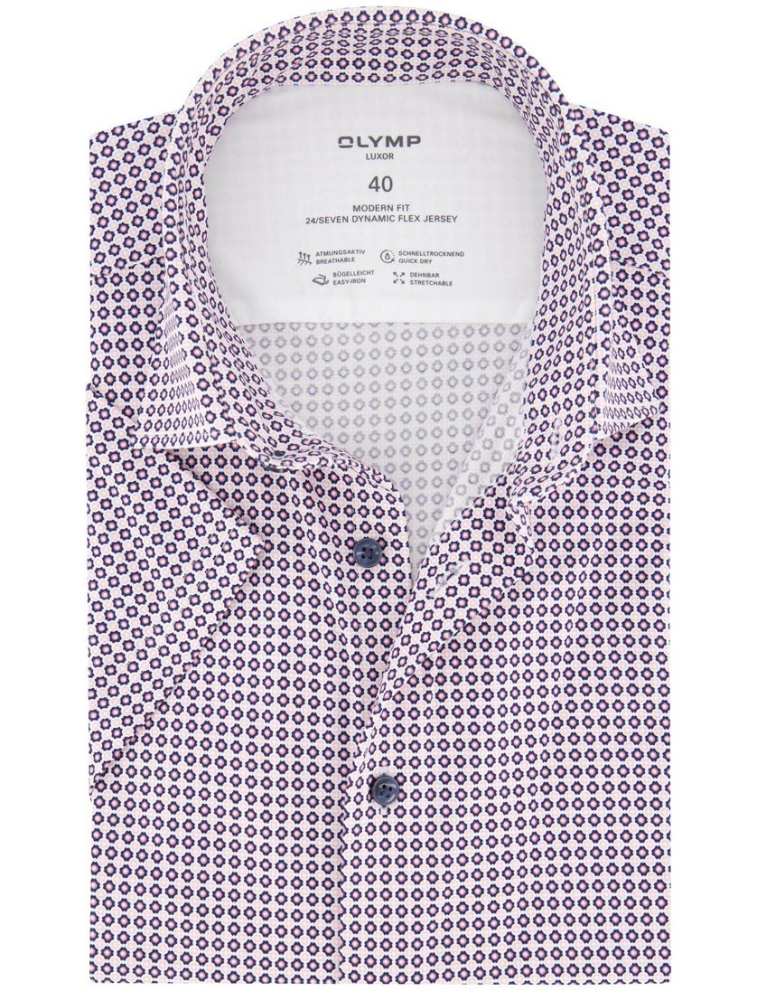 katoenen Olymp overhemd roze geprint korte mouw normale fit