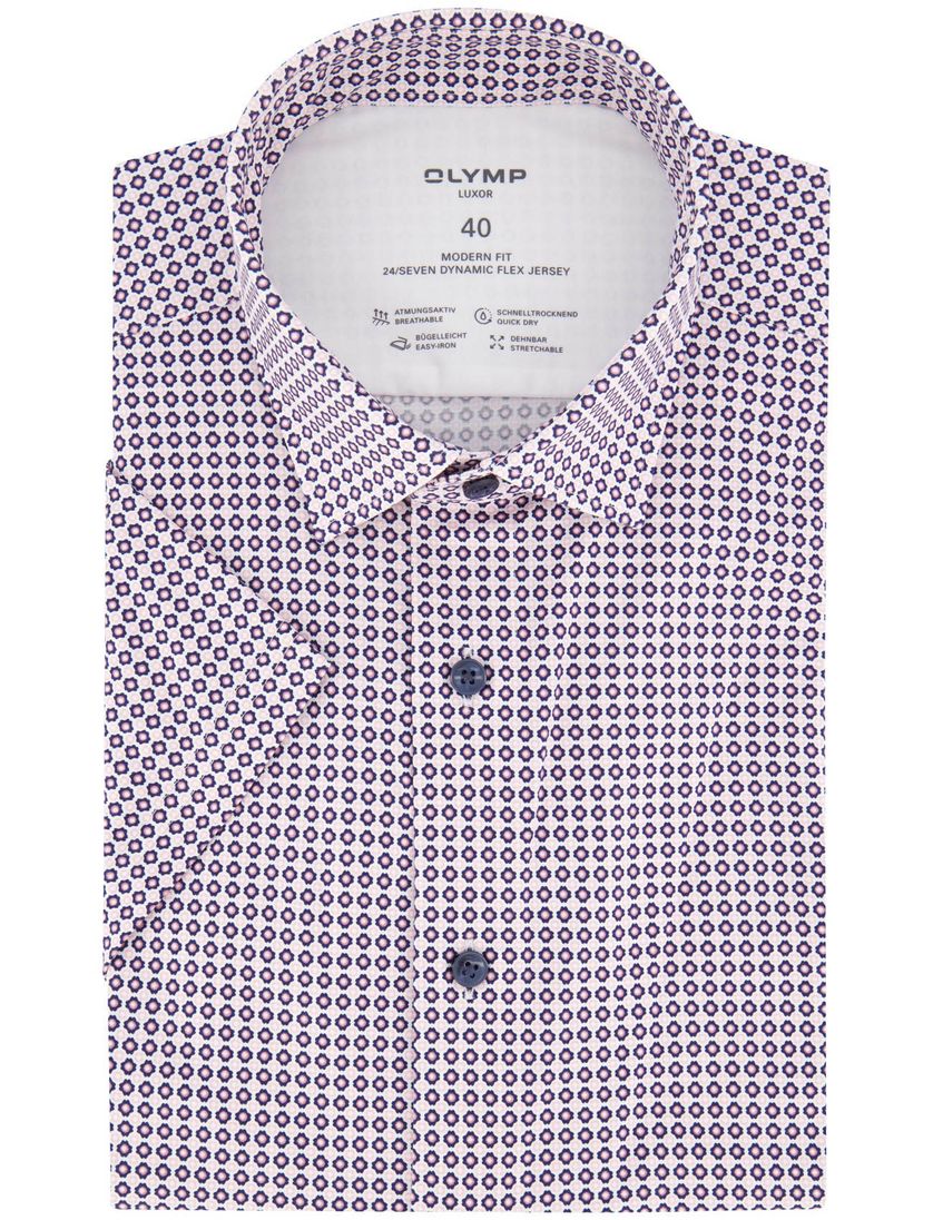 katoenen Olymp overhemd roze geprint korte mouw normale fit