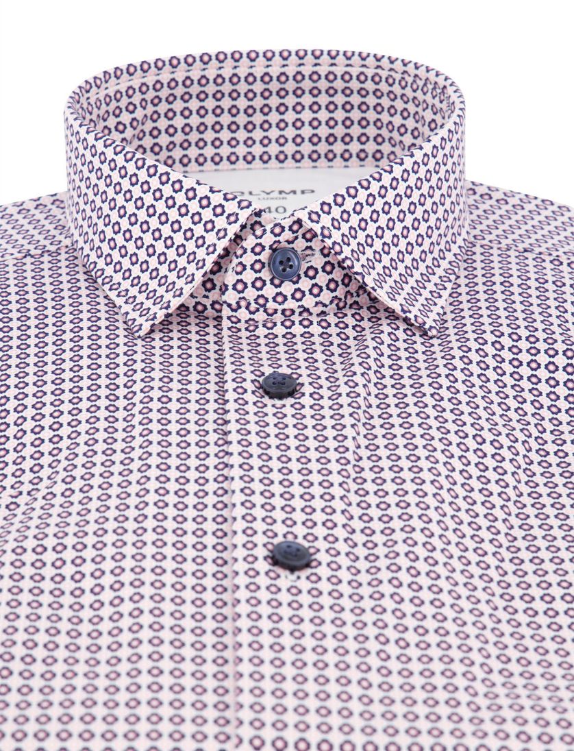 katoenen Olymp overhemd roze geprint korte mouw normale fit