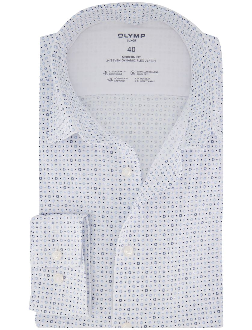 Olymp overhemd wit modern fit geprint lange mouw