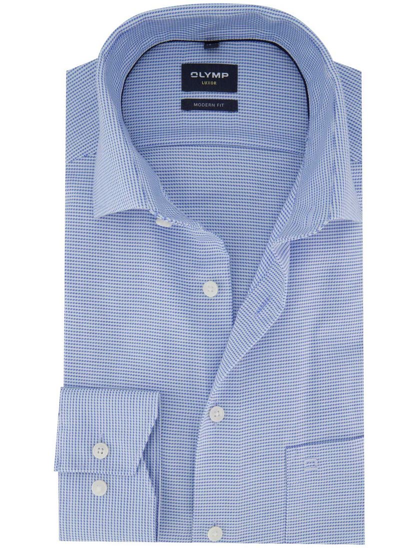 Olymp overhemd blauw print normale fit katoen strijkvrij