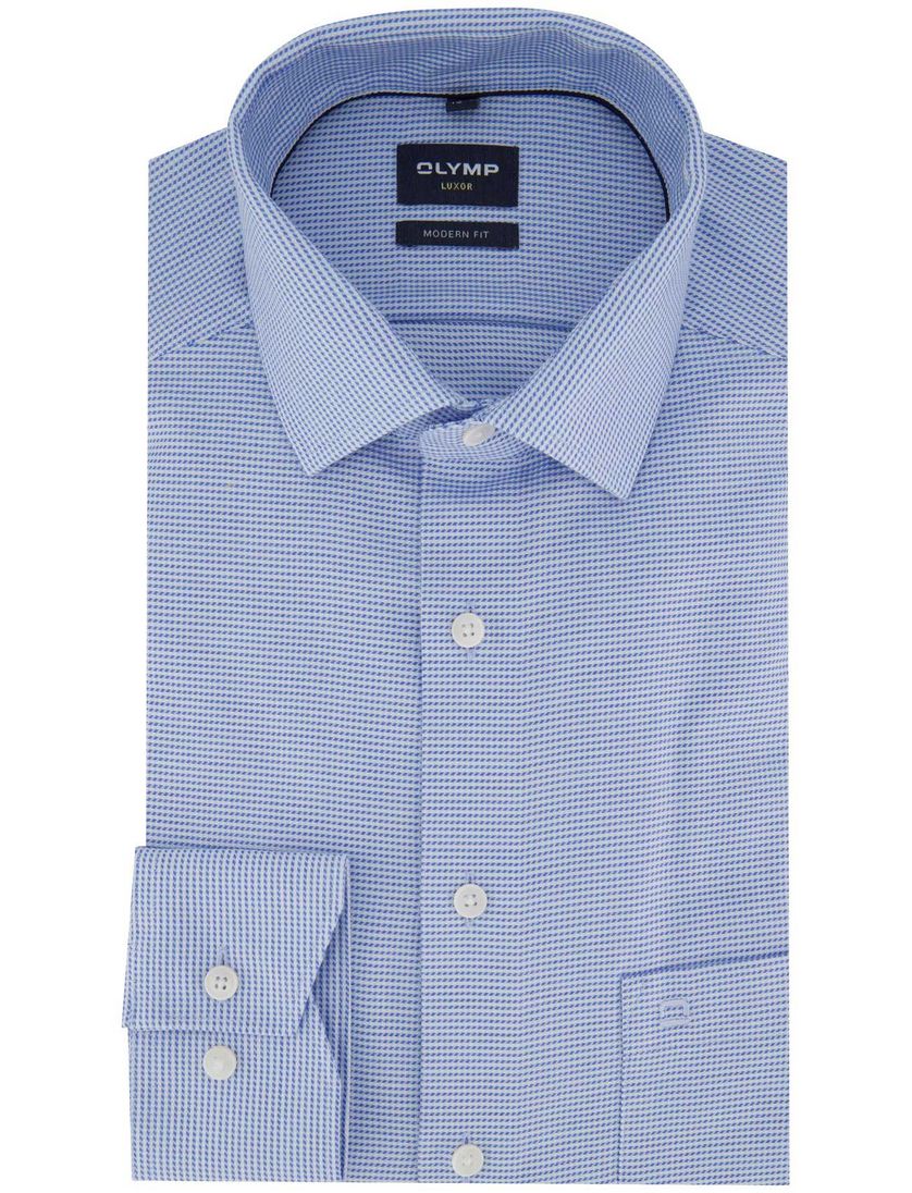 Olymp overhemd blauw print normale fit katoen strijkvrij