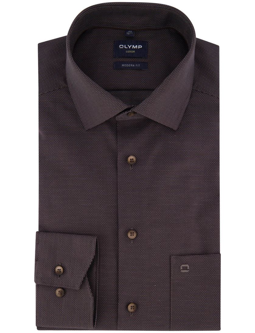 katoenen Olymp overhemd bruin geprint normale fit strijkvrij
