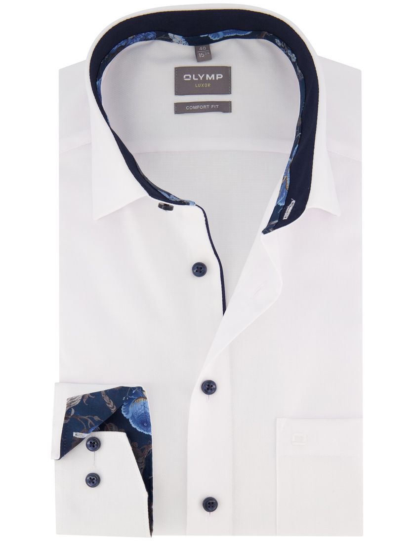 Olymp Comfort Fit overhemd met borstzak lange mouw effen wit