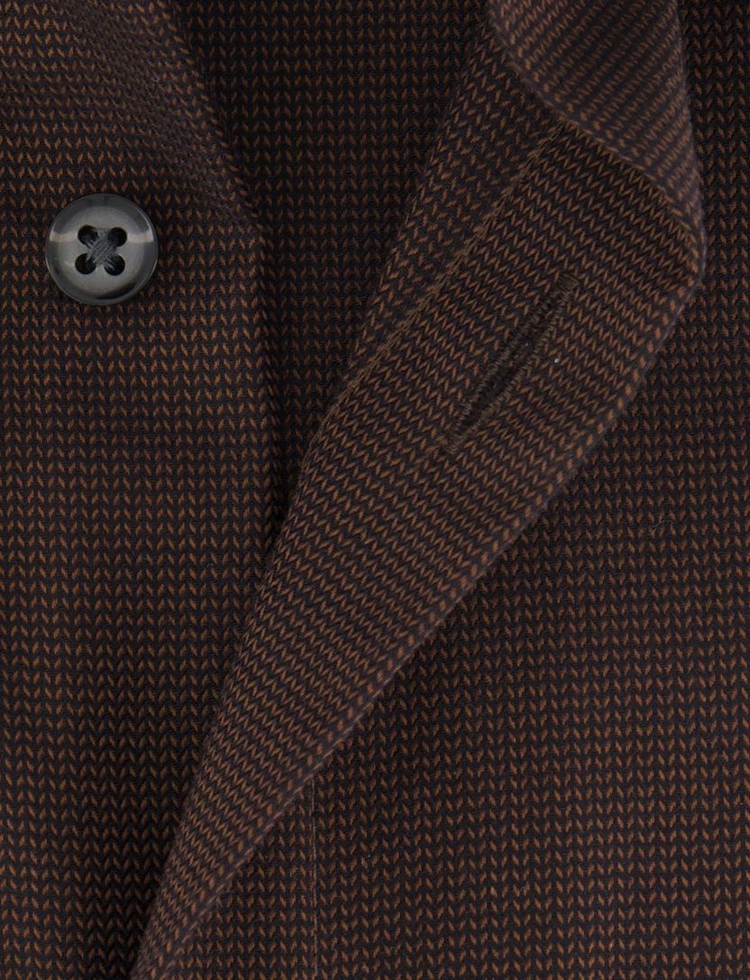 Olymp Comfort Fit overhemd strijkvrij bruin fijn geprint borstzak