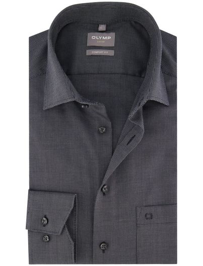 Olymp Olymp Comfort Fit overhemd grijs borstzak strijkvrij fijn geprint