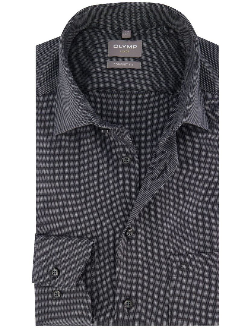 Olymp Comfort Fit overhemd grijs strijkvrij fijn geprint borstzak
