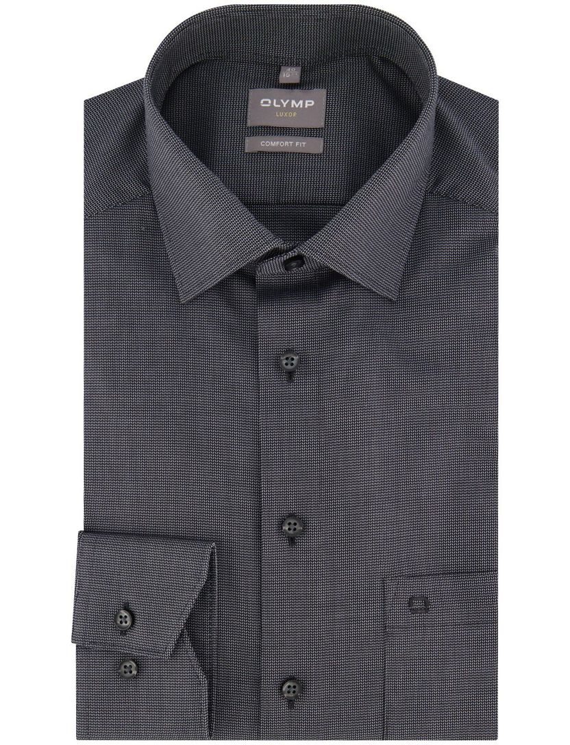 Olymp Comfort Fit overhemd grijs strijkvrij fijn geprint borstzak