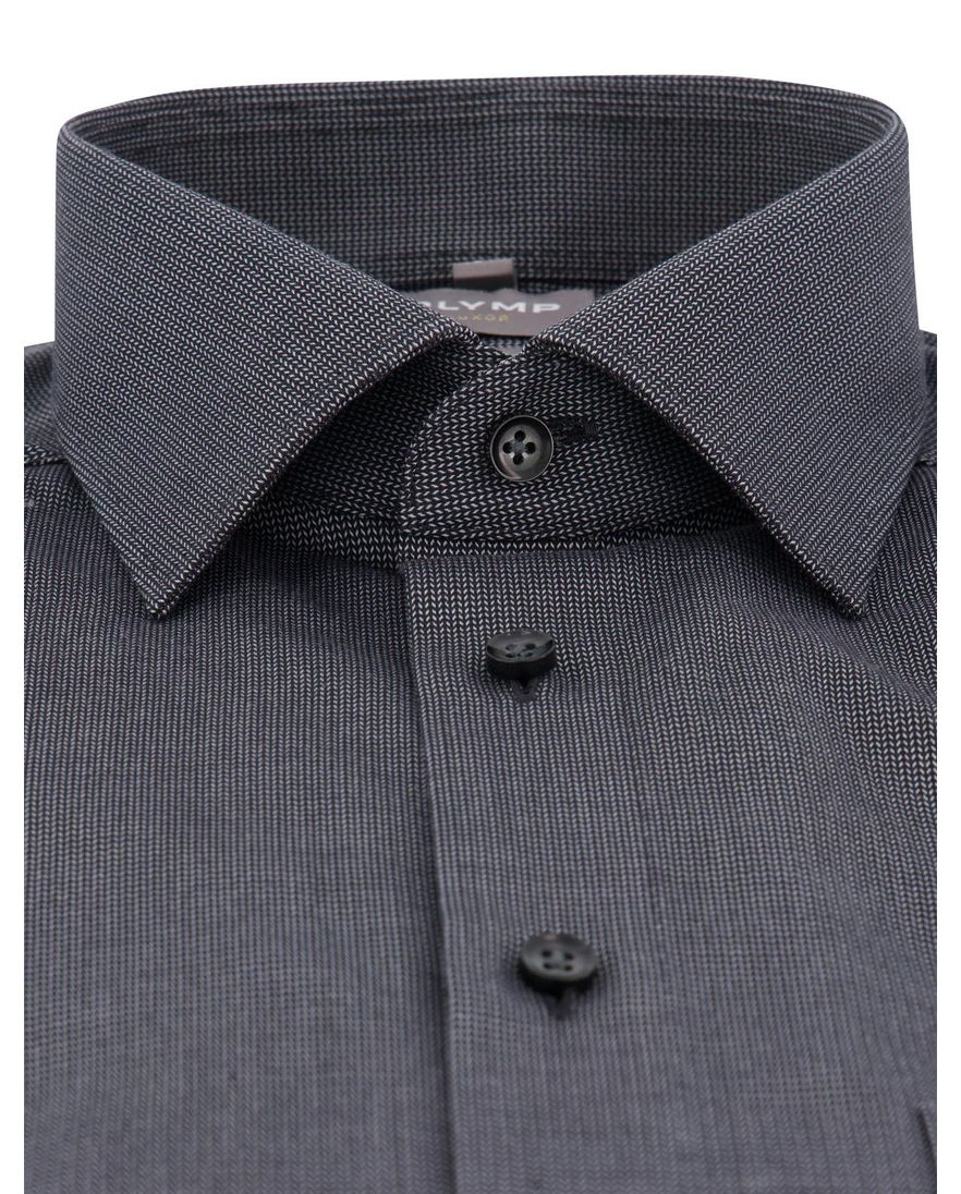 Olymp Comfort Fit overhemd grijs borstzak strijkvrij fijn geprint