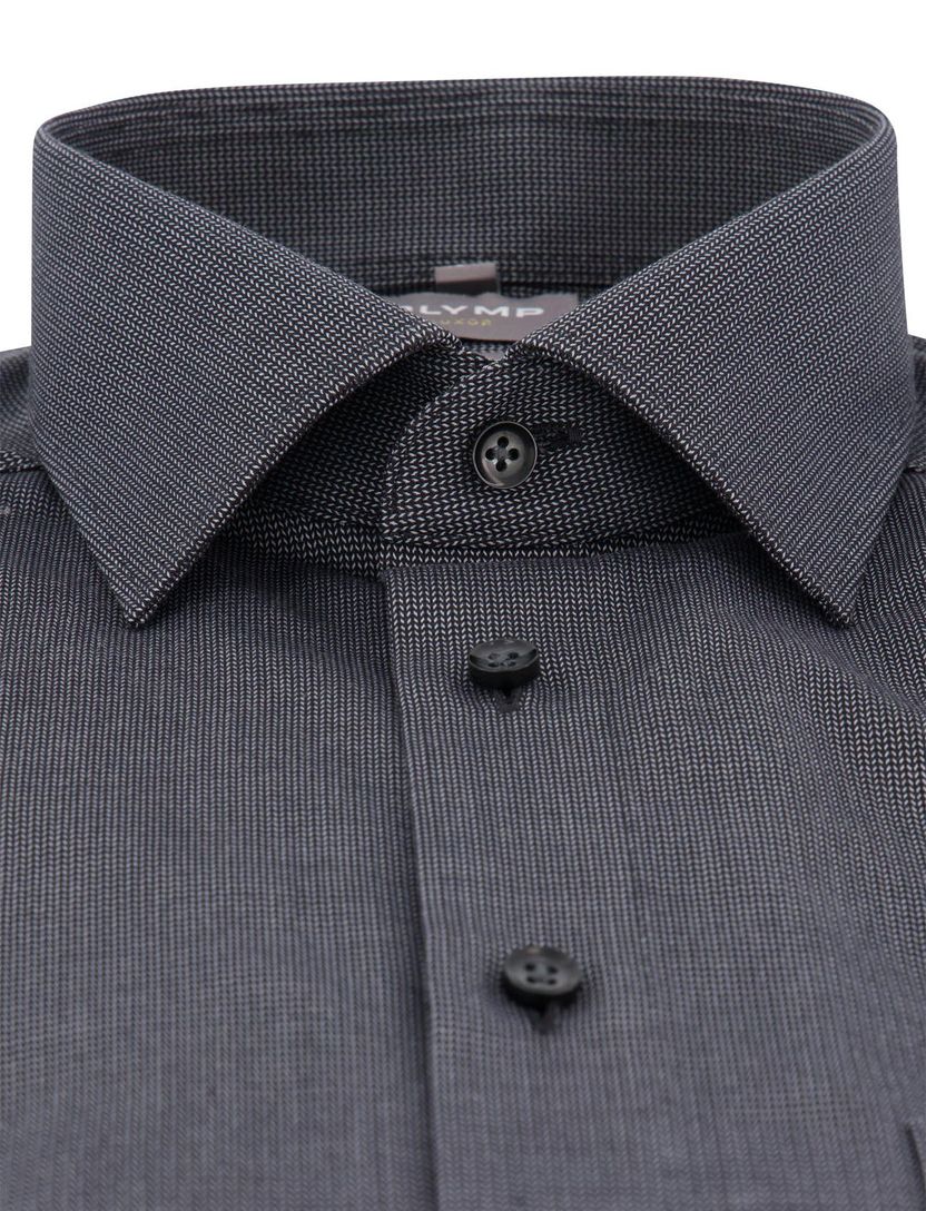 Olymp Comfort Fit overhemd grijs strijkvrij fijn geprint borstzak