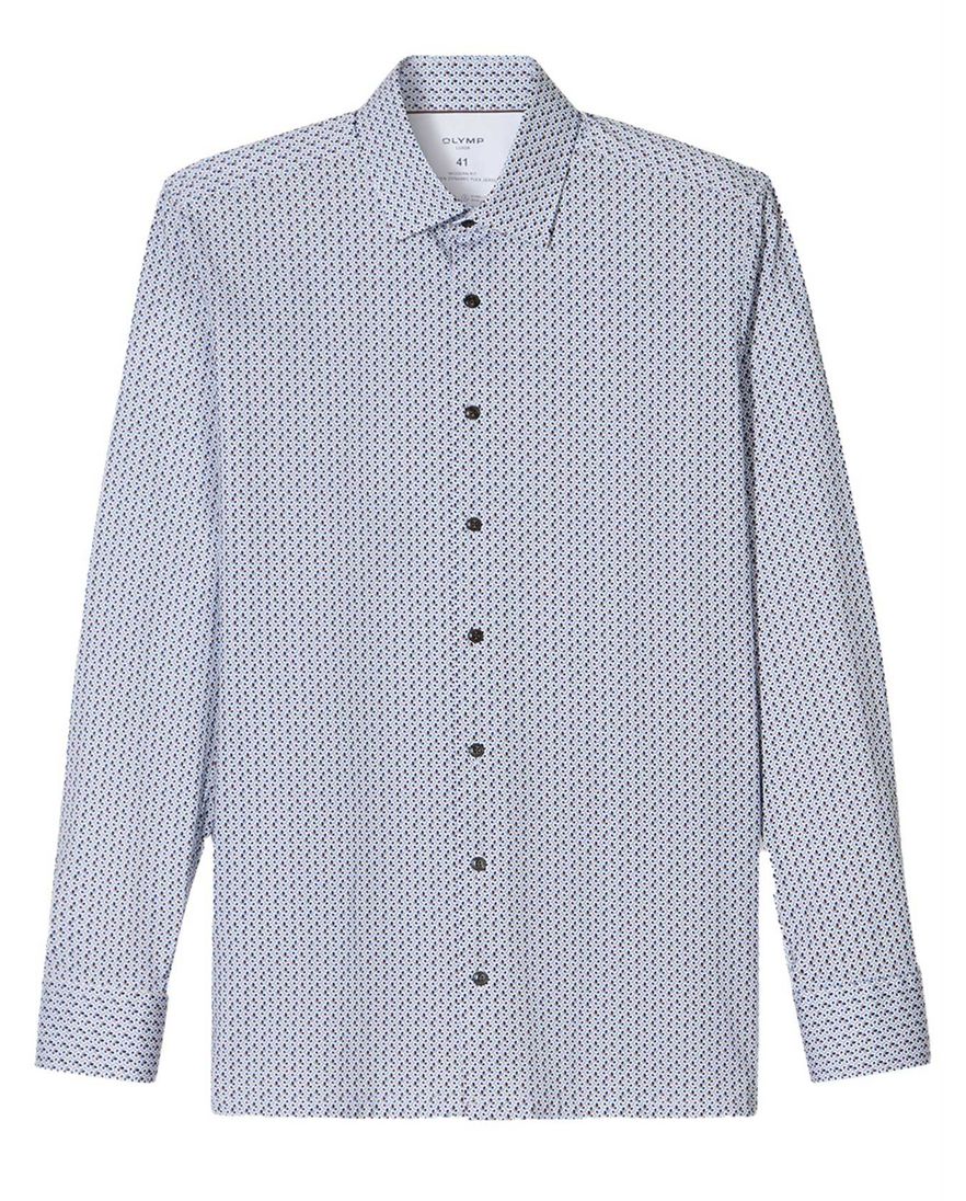 Olymp overhemd blauw geprint normale fit katoen