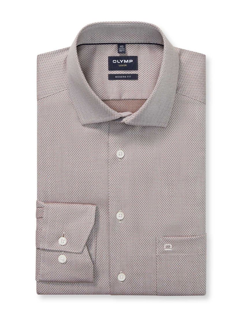 katoenen Olymp overhemd bruin geprint normale fit
