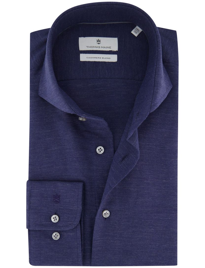Thomas Maine overhemd donkerblauw effen
