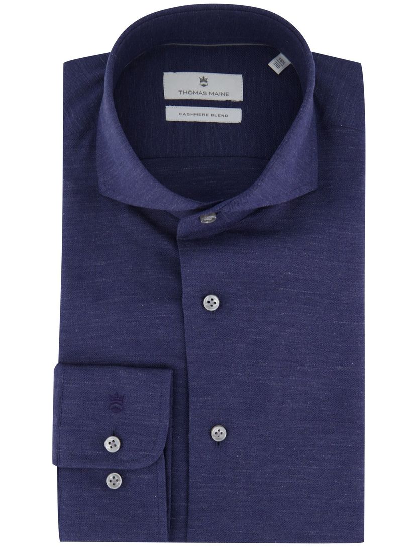Thomas Maine overhemd donkerblauw effen