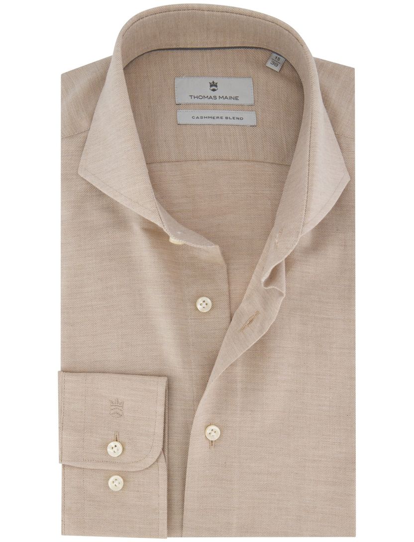 Thomas Maine overhemd beige gemêleerd wide collar