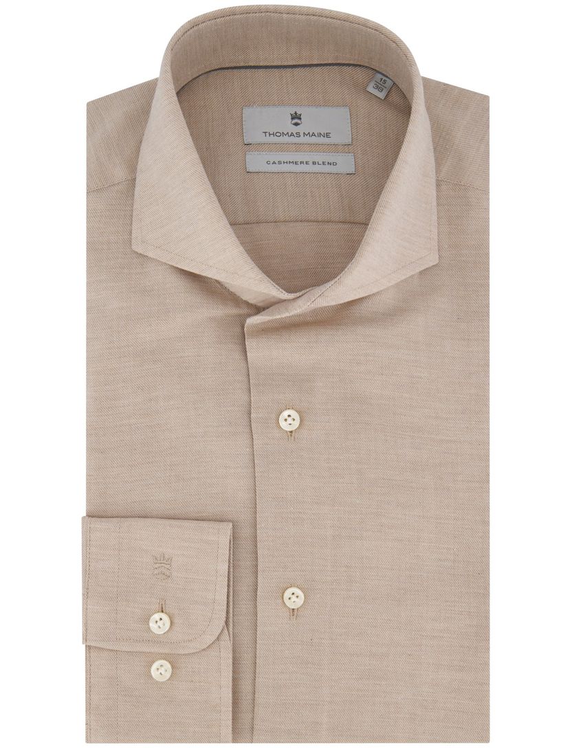 Thomas Maine overhemd beige gemêleerd wide collar