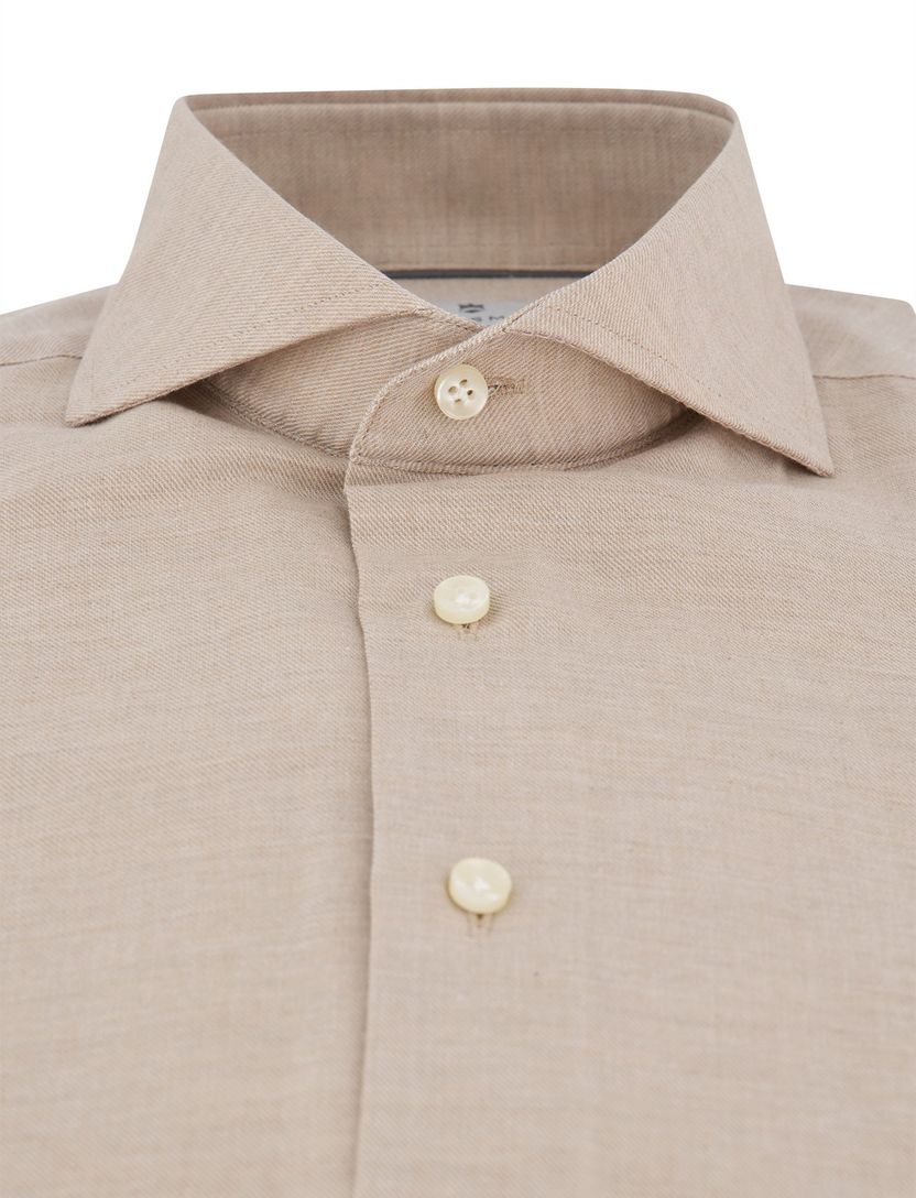 Thomas Maine overhemd beige gemêleerd wide collar