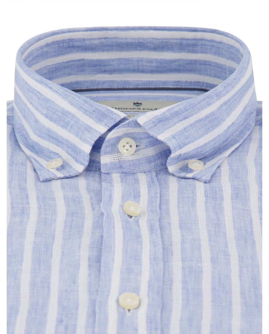 Thomas Maine overhemd linnen blauw gestreept