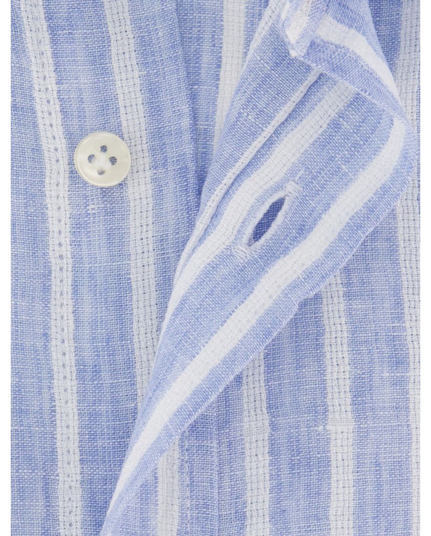 Thomas Maine overhemd linnen blauw gestreept