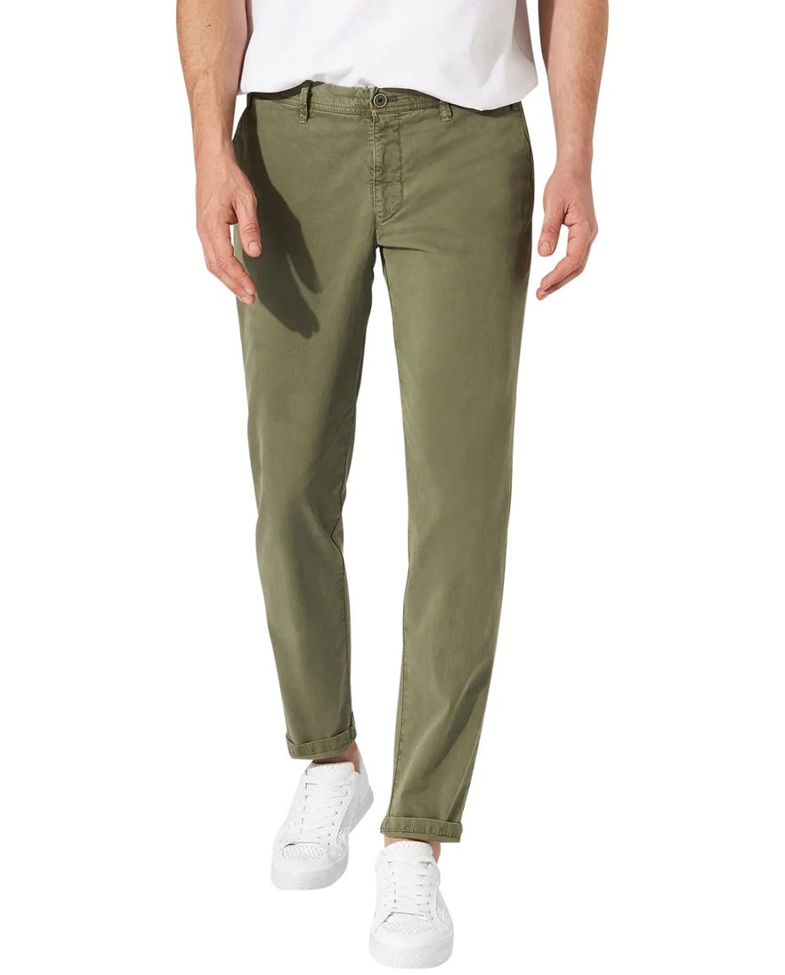 katoenen Hiltl Pantalon groen effen normale fit flatfront