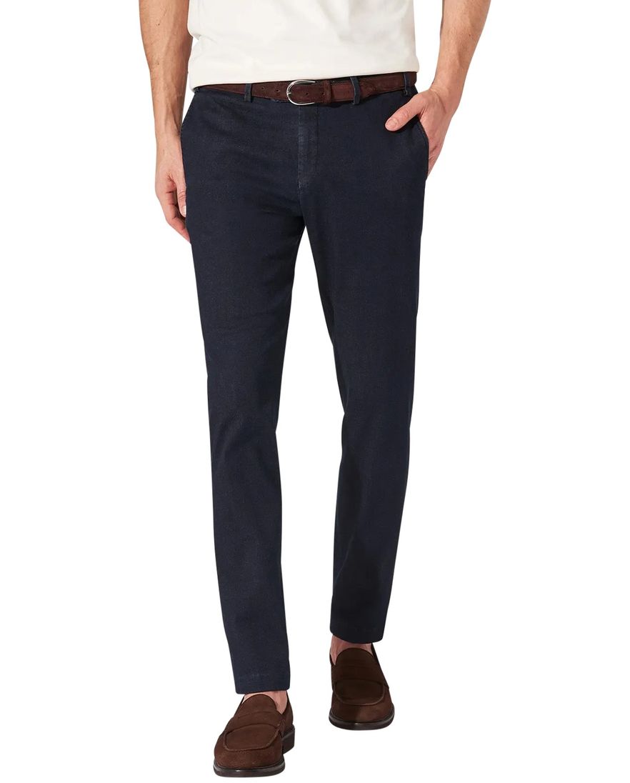 katoenen Hiltl Pantalon donkerblauw normale fit effen