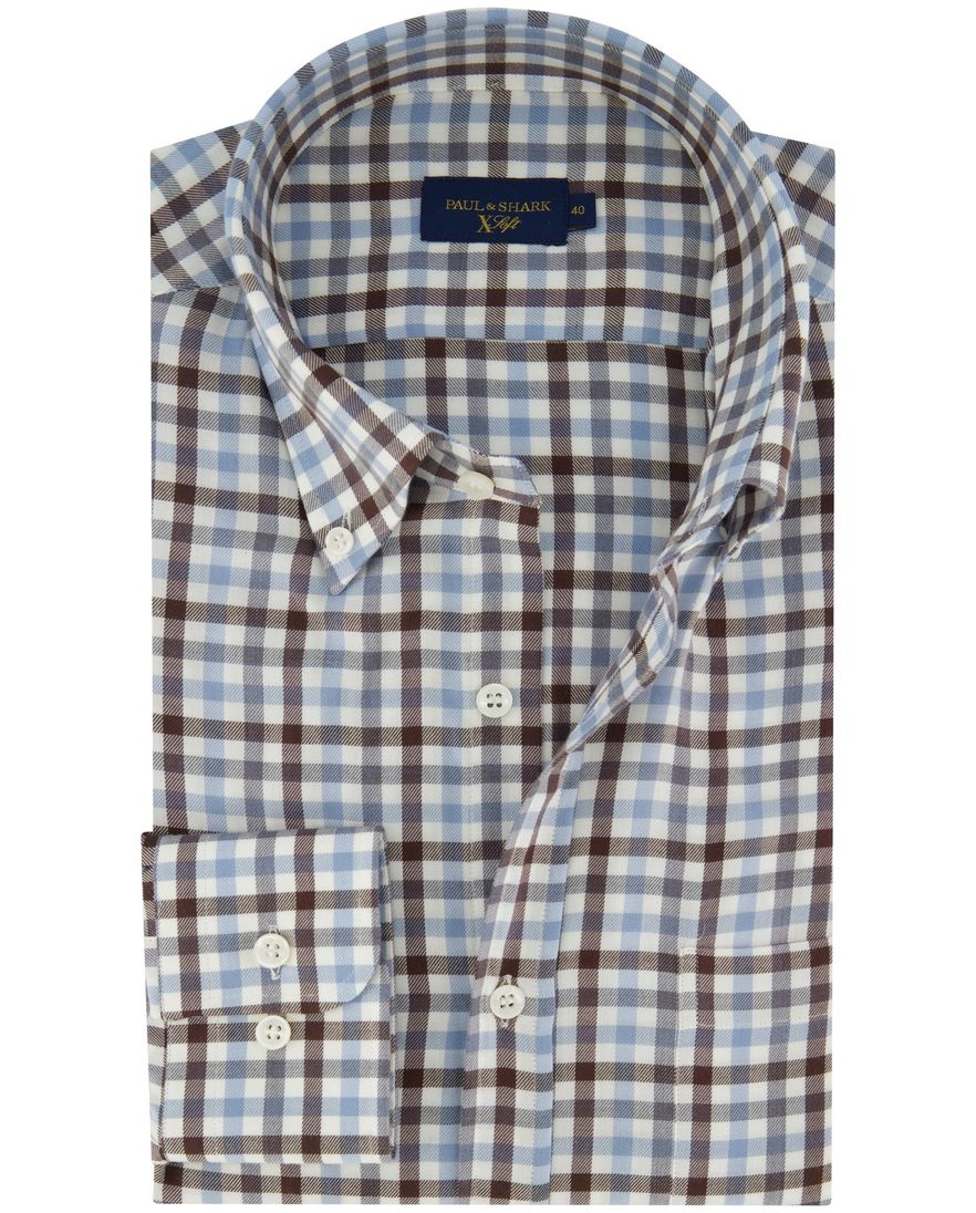 Paul & Shark overhemd bruin blauw geruit