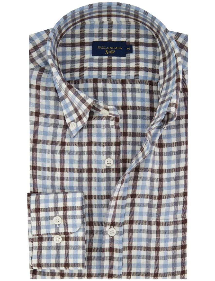 Paul & Shark overhemd bruin blauw geruit